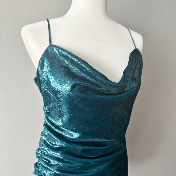 Cinq a Sept Shiny Astrid Mini Dress Women’s Size 6 Teal Topaz NEW - Picture 2 of 11